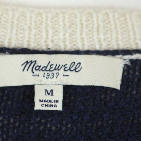 Madewell Women's Medium Blue Cream Linen Blend Raglan Sleeve Scoop Neck Sweater - Picture 6 of 8